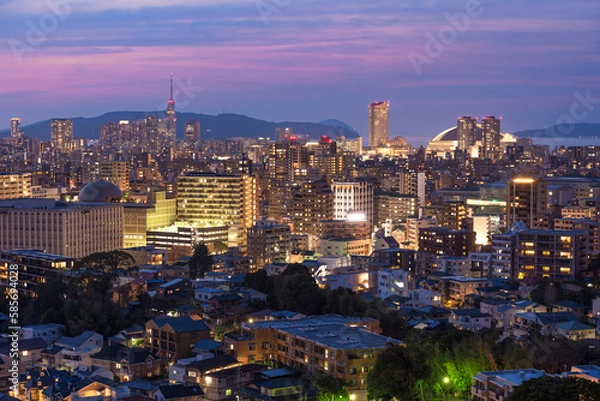 Obraz 福岡タワーと福岡ドームの見える南公園西展望台から望む福岡の夜景