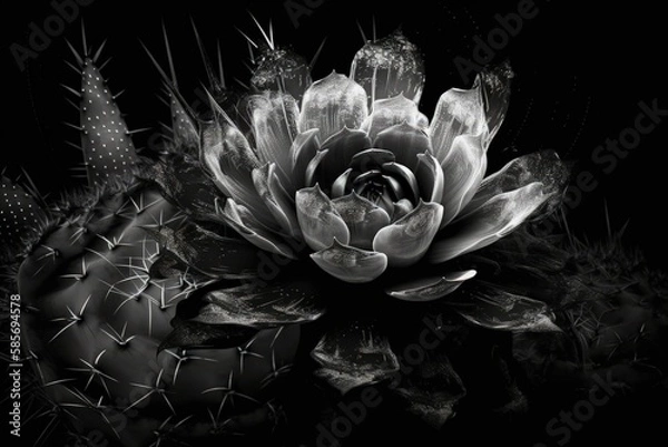 Fototapeta monochromatic cactus plant. Generative AI