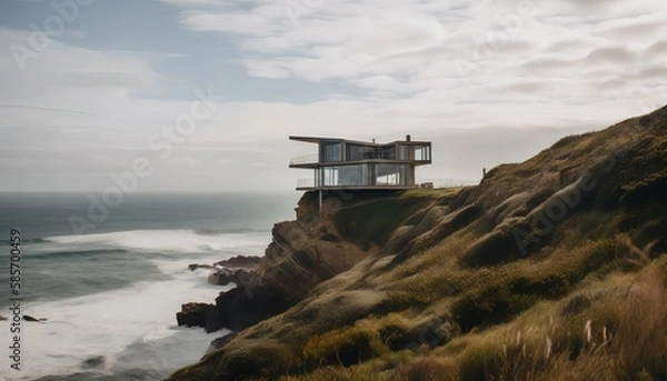 Fototapeta "A House Above the Sea: Capturing the Breathtaking Beauty of a Seaside Cliff Home"