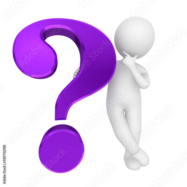 Fototapeta Question mark with asking stickman purple colored in high resolution for print and presentation 3d rendering graphic illustration isolated on white background