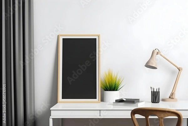 Fototapeta White Poster Frame Mock up in Home Office Room