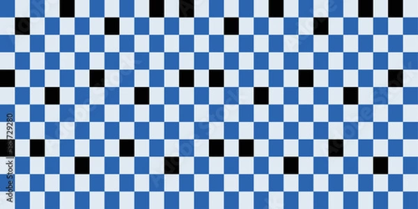 Fototapeta Blue checkered pattern with black splashes. For print and interior design, wallpaper, textiles, notebooks, pillows.