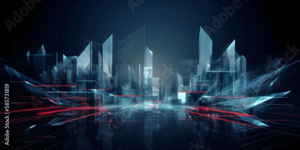 Fototapeta Abstract stylisch blue-red background image of a futuristic smart city