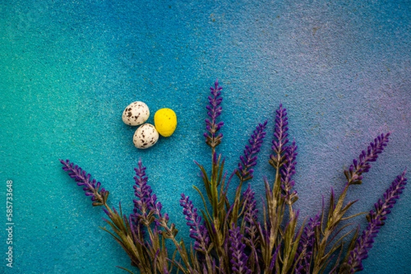 Obraz Easter decoration with eggs and lavender .