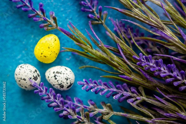 Obraz Easter decoration with eggs and lavender .