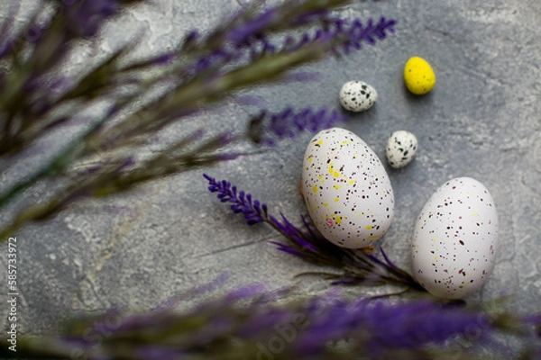 Obraz Easter decoration with eggs and lavender .