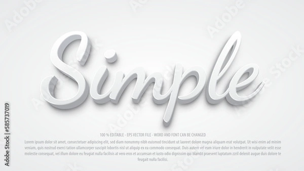 Fototapeta Simple white 3d editable text effect