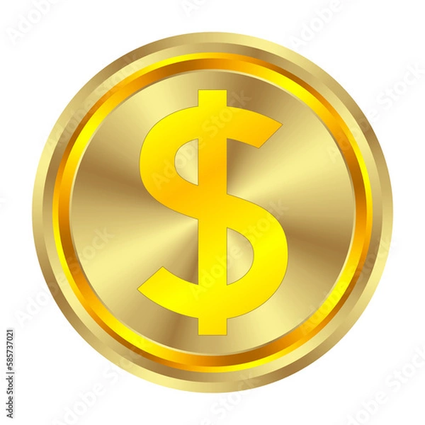 Fototapeta gold coin dollar currency, realistic and luxury gold coin treasure concept. 3d vector illustration