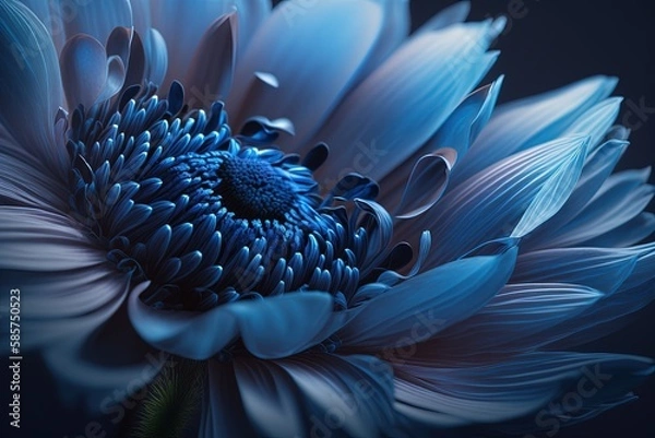 Fototapeta a close up of a blue flower on a black background, generative AI