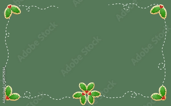 Obraz クリスマス☆ミシン目入りイラスト素材 柊アイシングクッキーのフレーム グリーン背景 色違い・差分有