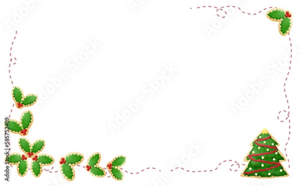 Obraz クリスマス☆イラスト素材 柊とツリーとのアイシングクッキー・ミシン目入り 白背景 色違い・差分有