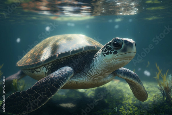 Fototapeta Close-up view of turtle underwater generative AI