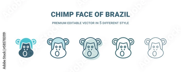 Fototapeta chimp face of brazil icon in 5 different style. Outline, filled, two color, thin chimp face of brazil icon isolated on white background. Editable vector can be used web and mobile