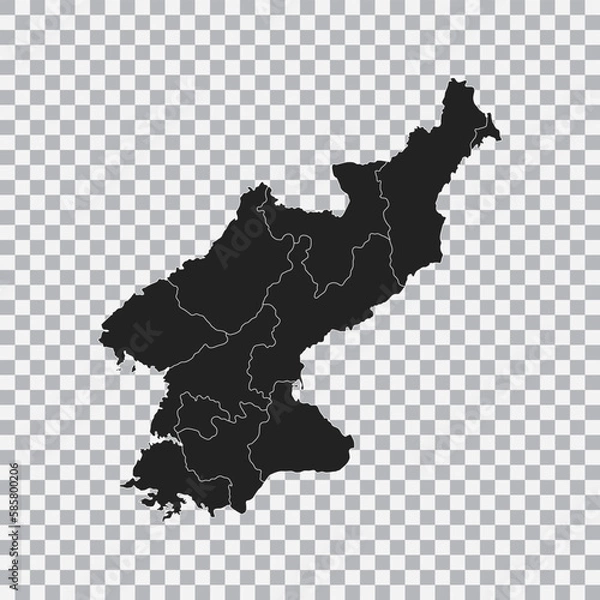 Fototapeta Political map of the North Korea isolated on transparent background. Vector.