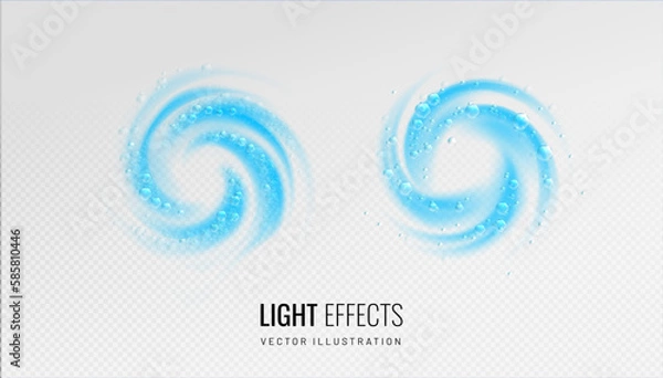 Obraz Bubbles spiral foam detergent. Air vortex light effect concept of cleaning and washing. Vector illustration of a cool blurred spiral motion in a circle