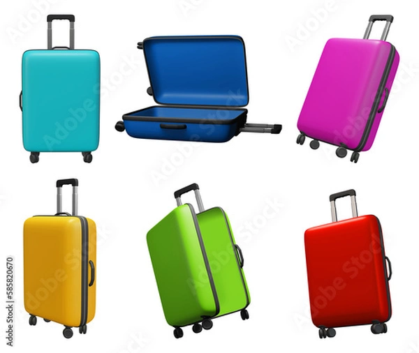 Fototapeta Set of suitcase isolated on white background 3d illustration