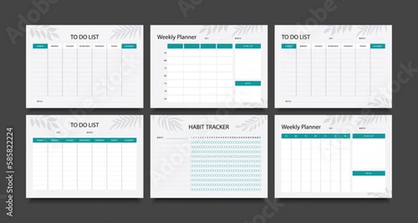 Fototapeta Set of simple planners. Weekly, to-do list, daily, notes, tracker, оrganizer page, planner template. Vector illustration.