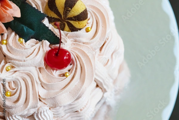 Obraz Basket-shaped cake with sweets, cookies and flowers,Easter marks the end of Holy Week