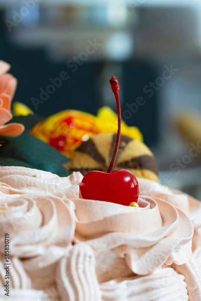 Obraz Basket-shaped cake with sweets, cookies and flowers,Easter marks the end of Holy Week