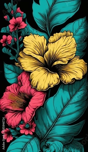 Fototapeta Exotic flower pattern illustration. Created using generative AI tools