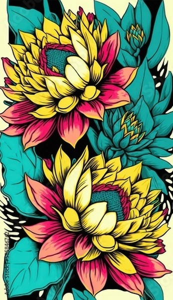 Fototapeta Exotic flower pattern illustration. Created using generative AI tools