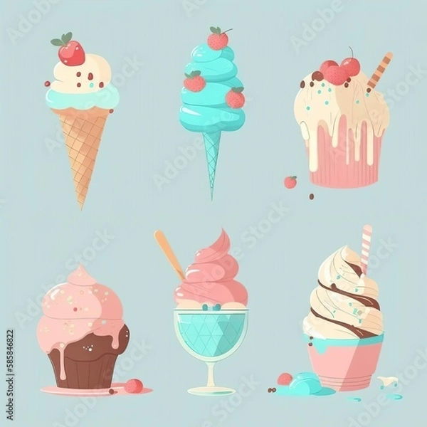 Fototapeta Collection Of Delicious Cupcakes Ice Cream. Created using generative AI tools