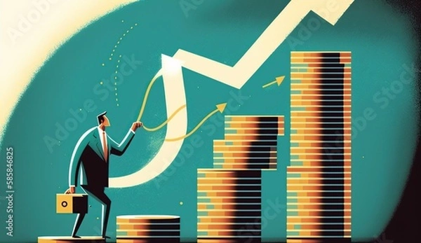 Fototapeta Businessman stacking money coins. Created using generative AI tools