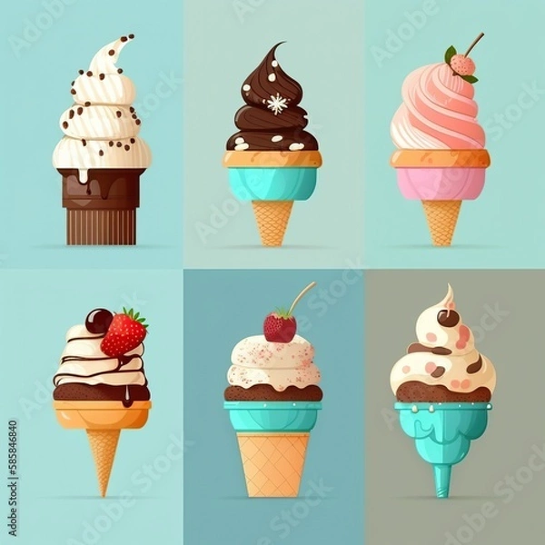 Fototapeta Collection Of Delicious Cupcakes Ice Cream. Created using generative AI tools