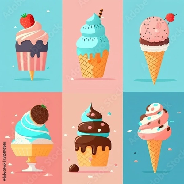 Fototapeta Collection Of Delicious Cupcakes Ice Cream. Created using generative AI tools