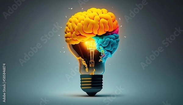 Fototapeta Illustration of a light bulb with brain ideas. Created using generative AI tools