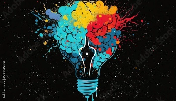 Fototapeta Illustration of a light bulb with brain ideas. Created using generative AI tools