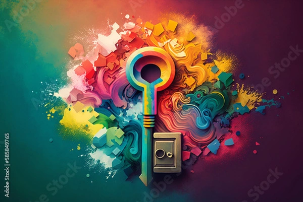 Fototapeta Generative ai multicolor key and door lock