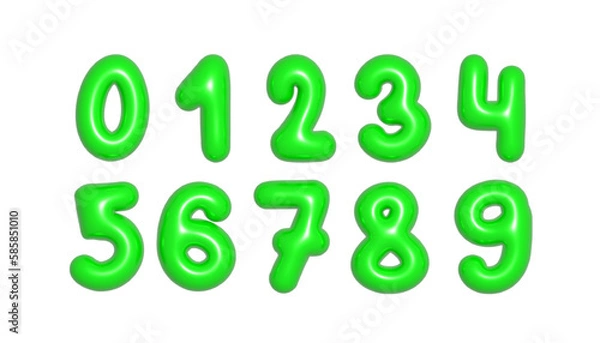 Fototapeta Green Number Balloons from 0 to 9 3d illustration realistic design elements. Happy Birthday, Anniversary Party, Baby Shower, Boy. Isolated on white background with alpha.