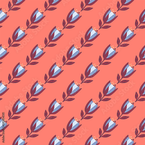 Fototapeta Cute tulip flower seamless pattern. Wildflower botanical design. Decorative floral ornament wallpaper.