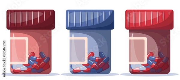 Fototapeta Set of plastic containers with pills. 