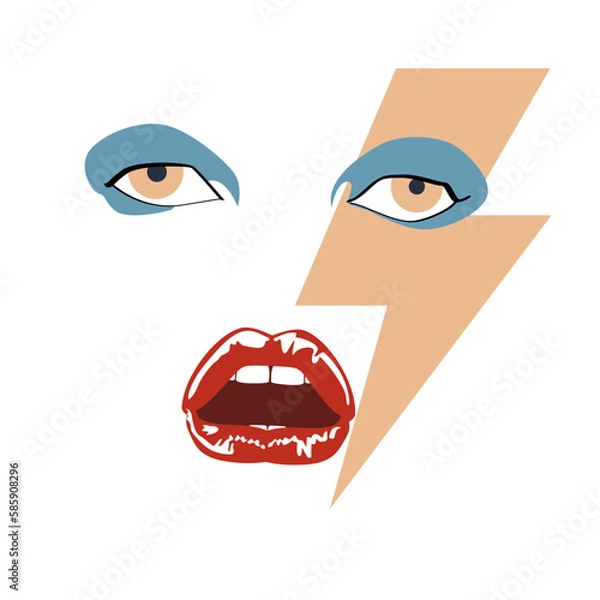 Fototapeta vector illustration with a female mouth, eyes and a pink lightning bolt. Design for t-shirts or posters with style of the eighties