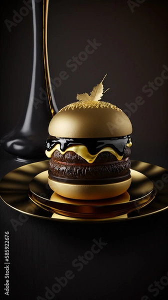 Obraz cheesburger served on a golden plate fancy decoration for luxury party by generative AI