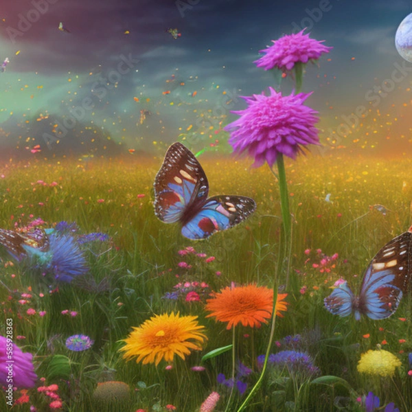 Obraz chrysanthemums butterflies - 1