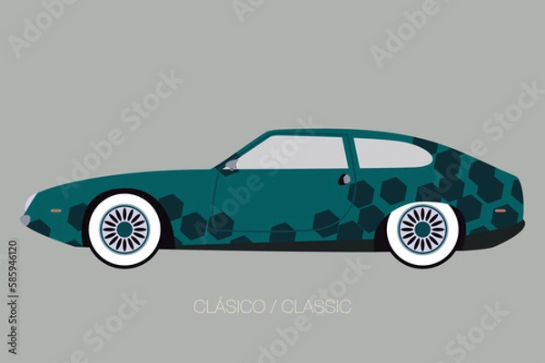 Obraz classic sport car, side view,  flat design style