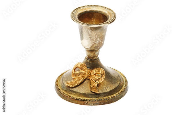 Fototapeta old bronzed candlestick isolated on white