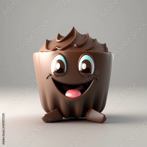 Fototapeta Happy Chocolate Character in 3D Cartoon Style generative ai