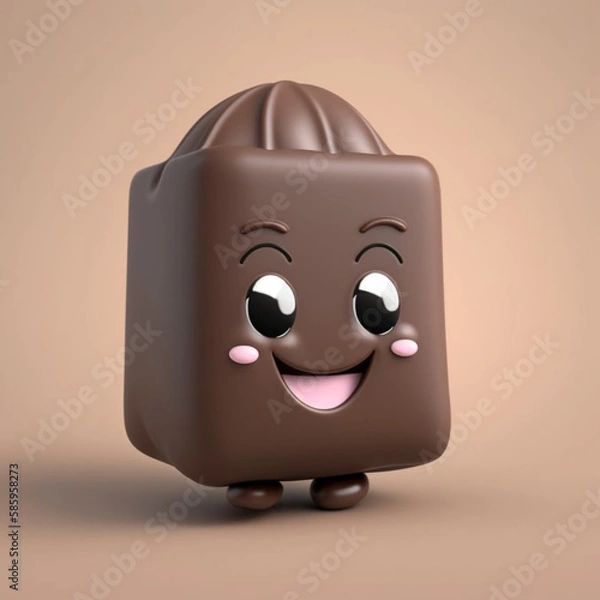 Fototapeta Cute 3D Cartoon Character of a Smiling Chocolate generative ai