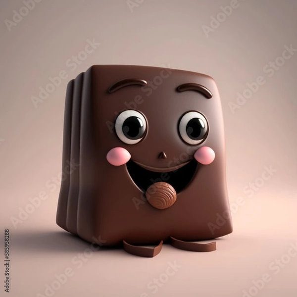 Fototapeta Cute 3D Cartoon Character of a Smiling Chocolate generative ai