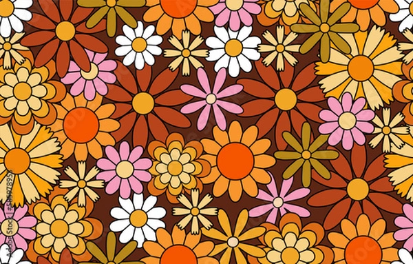 Fototapeta Seamless geometric retro pattern in 70s 60s trendy style. Vector illustration.