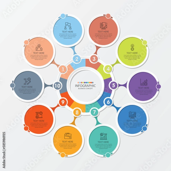 Fototapeta Basic circle infographic with 10 steps, process or options.