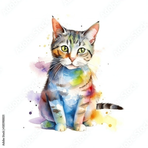 Obraz cat, watercolor, , generative ai