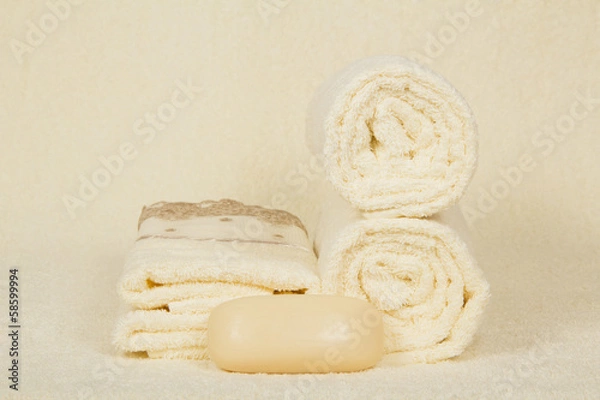 Fototapeta Set of towels and soap