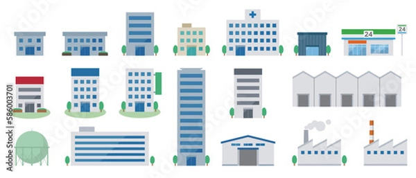 Obraz いろいろな建物のイラストセット