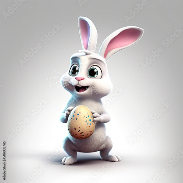 Obraz white rabbit, smiling, holding easter egg, character