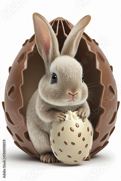 Obraz chocolate easter egg with bunny inside, decorated, Generative Ai